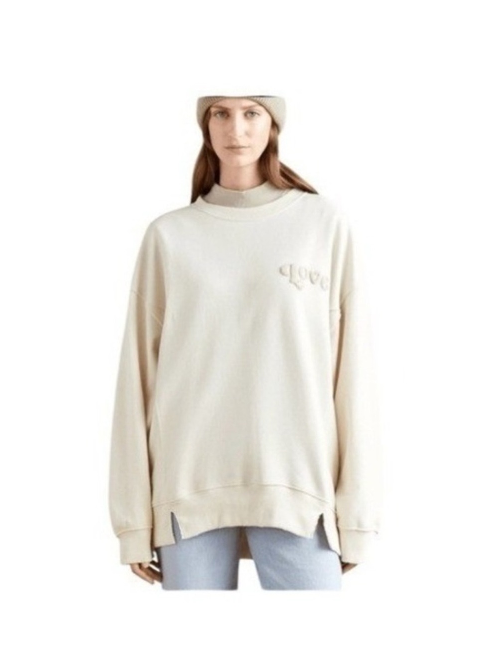 aerie Cream Oversized Sweatshirt with Subtle Embroidered Logo